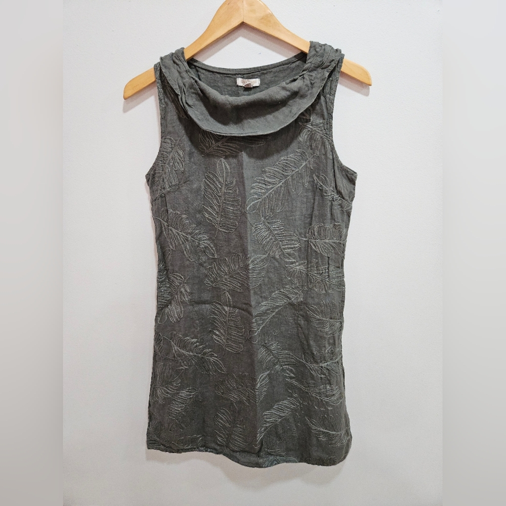 small Lina Tomei linen cowl neck midi green pullover sleeveless dress size small